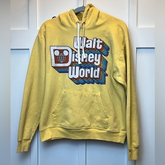 Walt Disney World Sweatshirt Retro Style Hoodie Yellow Rainbow Women Small Flaws - Picture 1 of 6